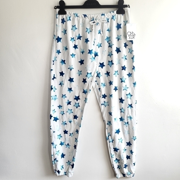 New Chaser Indigo Stars Print Lounge Drawstring Jogger Sweatpants NWT XS - Picture 3 of 9